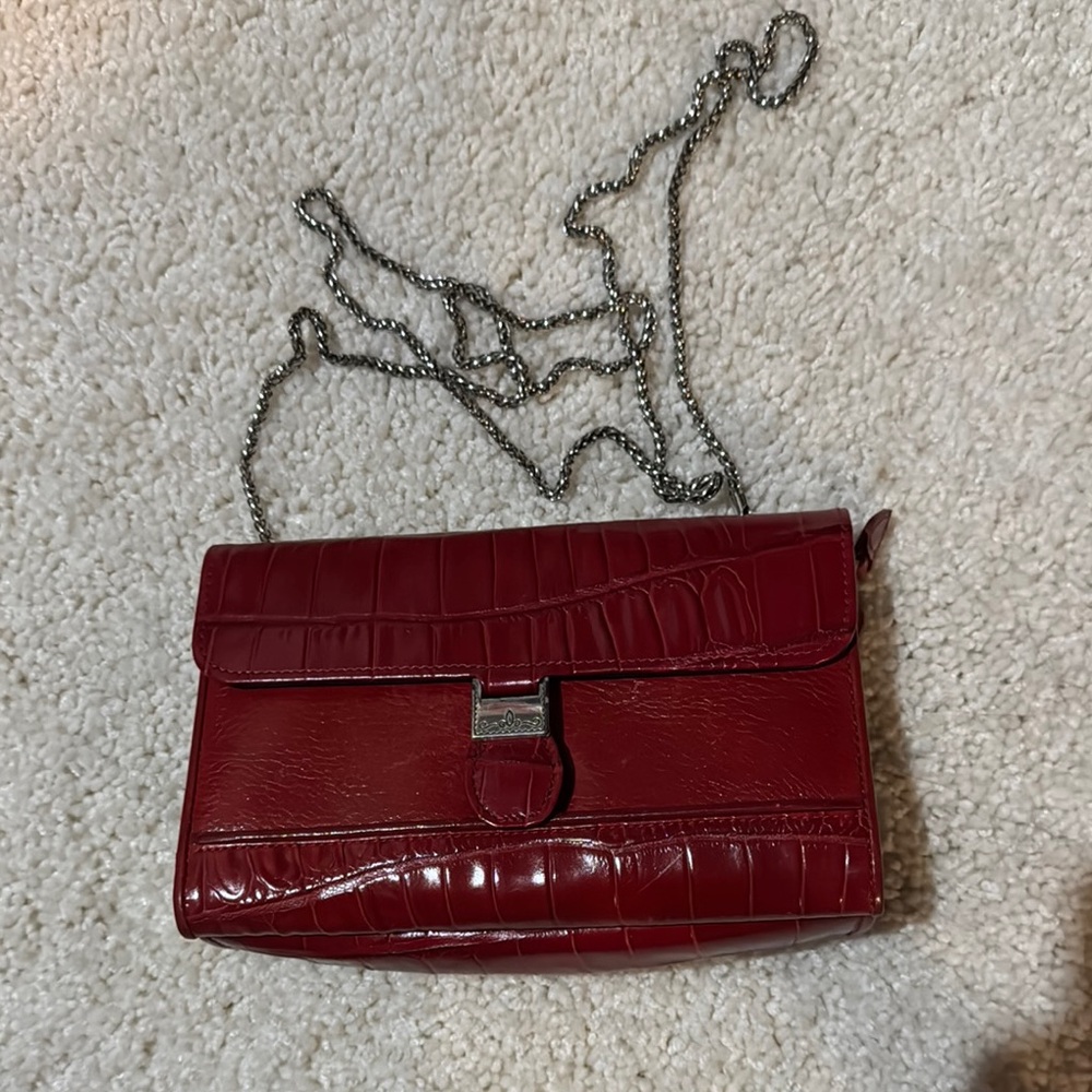 Brighton Red Croc-Embossed Clutch with Chain
